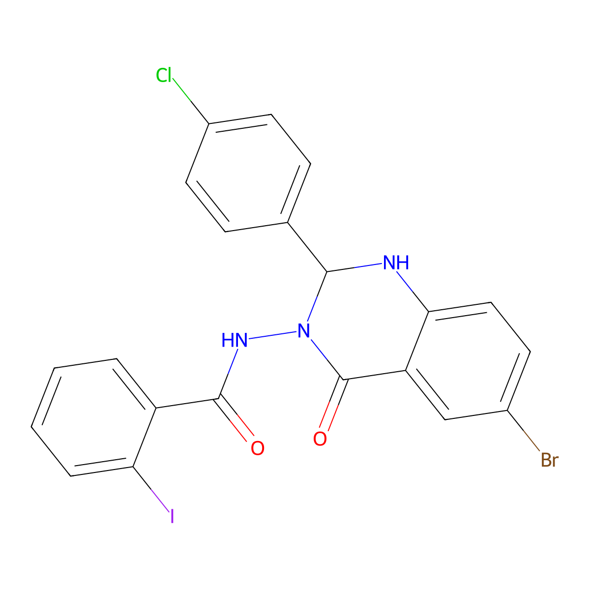 N-[6-bromo-2-(4-chlorophenyl)-4-oxo-1,2-dihydroquinazolin-3-yl]-2-iodobenzamide molecular structure, CAS 438453-86-2