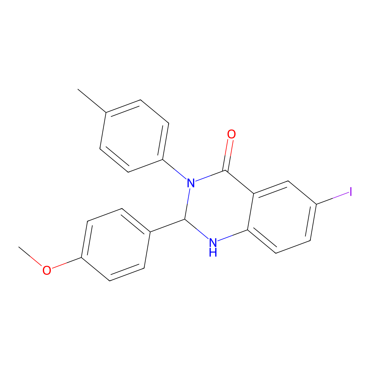 6-Iodo-2-(4-methoxyphenyl)-3-(4-methylphenyl)-1,2-dihydroquinazolin-4-one molecular structure, CAS 438454-01-4