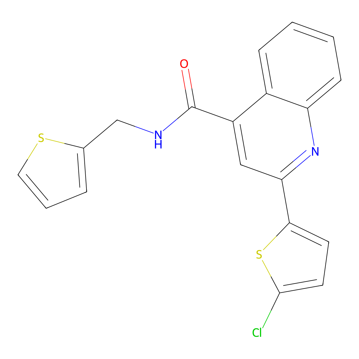 2-(5-chlorothiophen-2-yl)-N-(thiophen-2-ylmethyl)quinoline-4-carboxamide molecular structure, CAS 438454-55-8