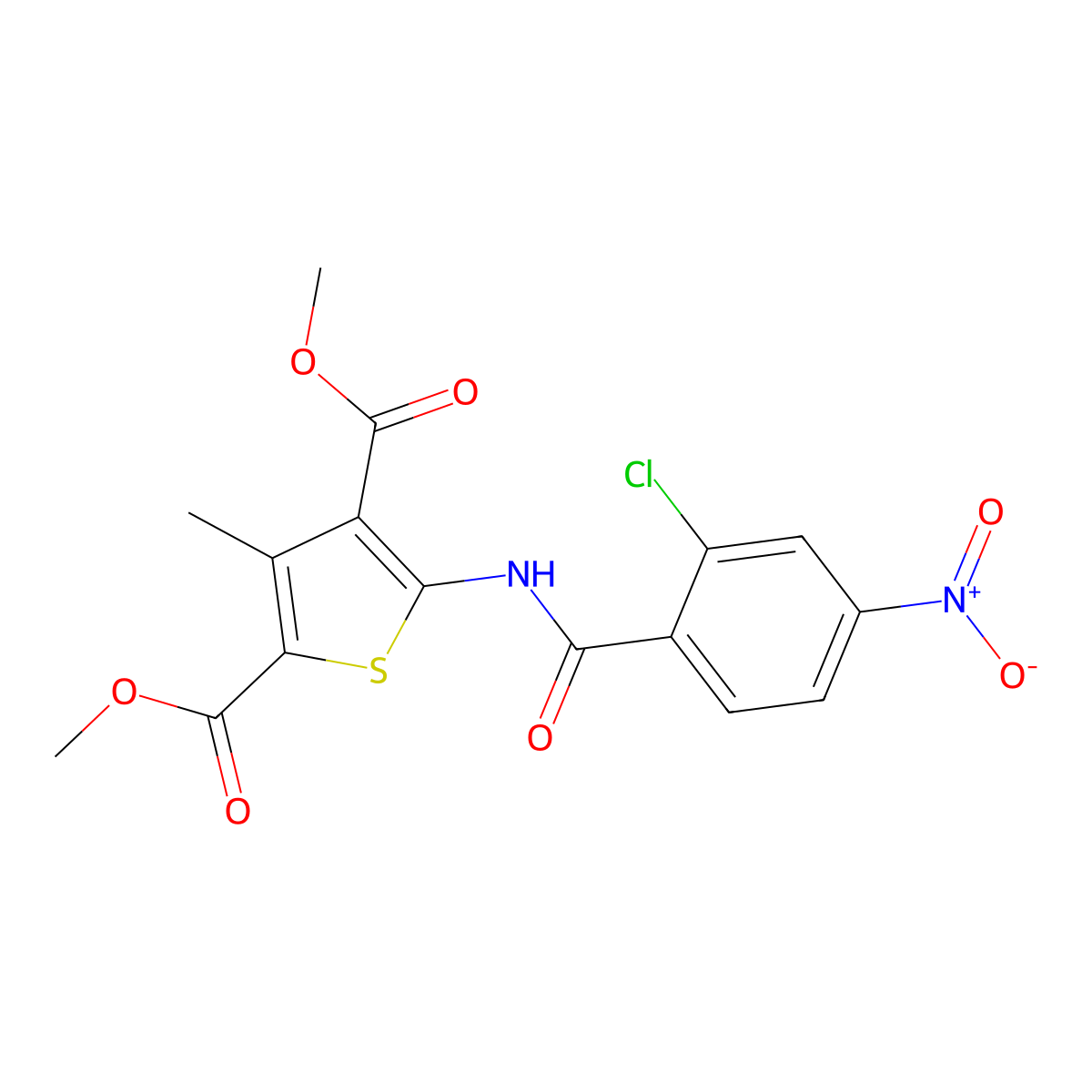 Dimethyl 5-[(2-chloro-4-nitrobenzoyl)amino]-3-methylthiophene-2,4-dicarboxylate molecular structure, CAS 438454-62-7