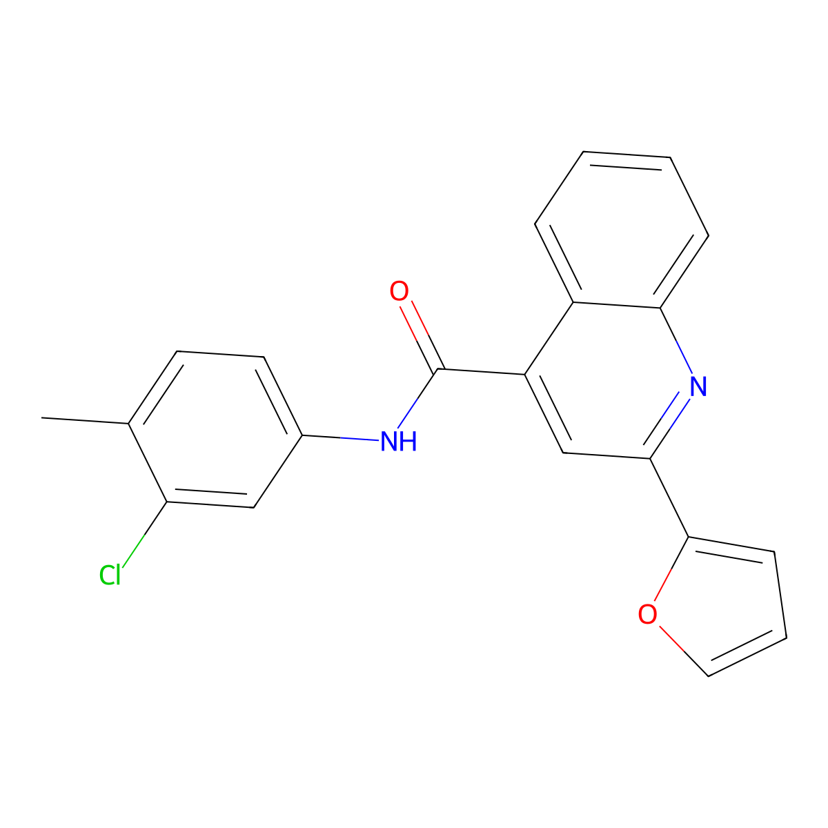 N-(3-chloro-4-methylphenyl)-2-(2-furyl)-4-quinolinecarboxamide molecular structure, CAS 438454-70-7