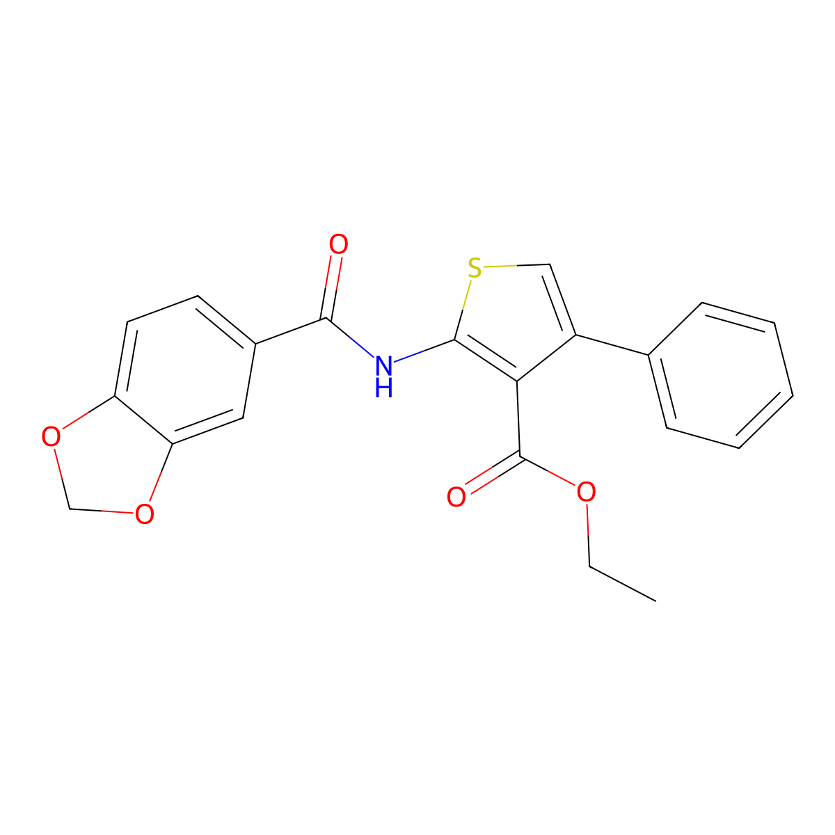 Ethyl 2-(1,3-benzodioxole-5-carbonylamino)-4-phenylthiophene-3-carboxylate molecular structure, CAS 438454-83-2