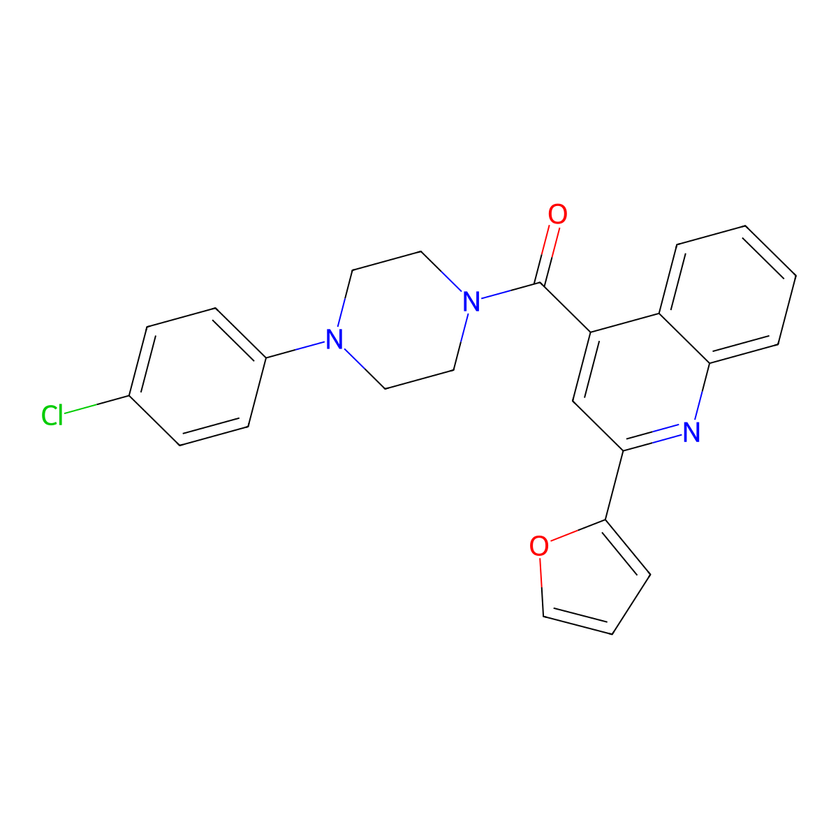 [4-(4-Chlorophenyl)piperazin-1-yl]-[2-(furan-2-yl)quinolin-4-yl]methanone molecular structure, CAS 438456-70-3