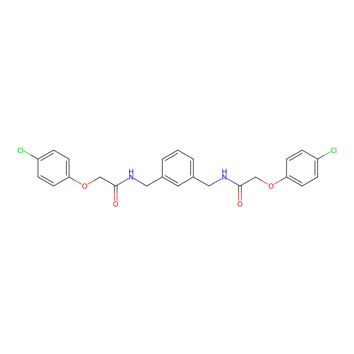 2-(4-chlorophenoxy)-N-[[3-[[[2-(4-chlorophenoxy)acetyl]amino]methyl]phenyl]methyl]acetamide molecular structure, CAS 438456-87-2