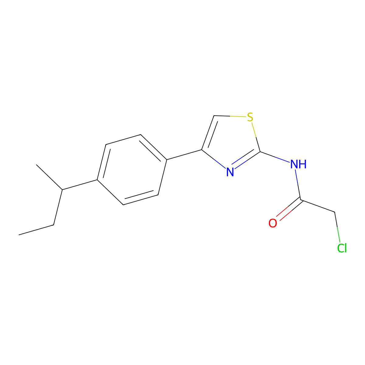 N-(4-(4-(butan-2-yl)phenyl)-1,3-thiazol-2-yl)-2-chloroacetamide molecular structure, CAS 438457-11-5