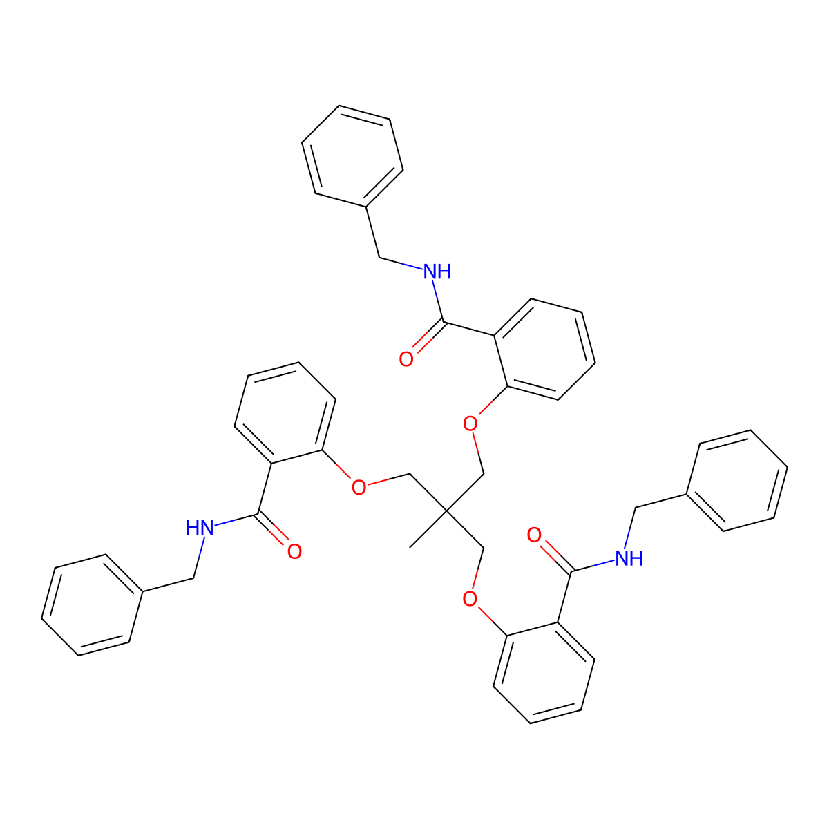 2,2'-((2-((2-(Benzylcarbamoyl)phenoxy)methyl)-2-methylpropane-1,3-diyl)bis(oxy))bis(N-benzylbenzamide) molecular structure, CAS 438457-74-0