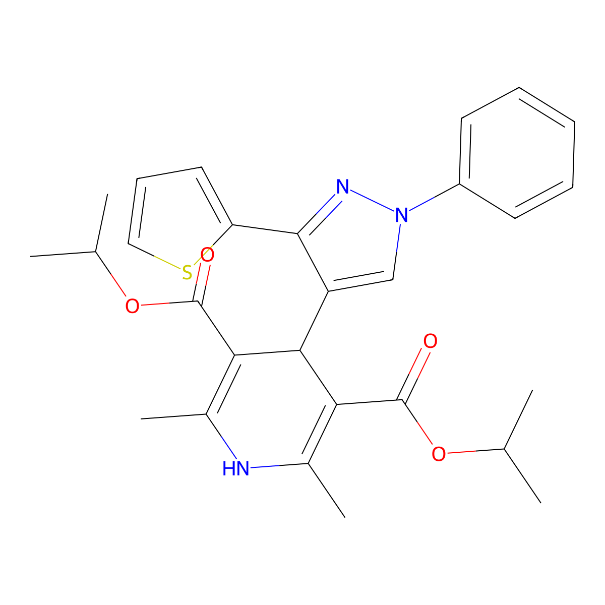 Diisopropyl 2,6-dimethyl-4-(1-phenyl-3-(2-thienyl)-1H-pyrazol-4-YL)-1,4-dihydro-3,5-pyridinedicarboxylate molecular structure, CAS 438458-53-8