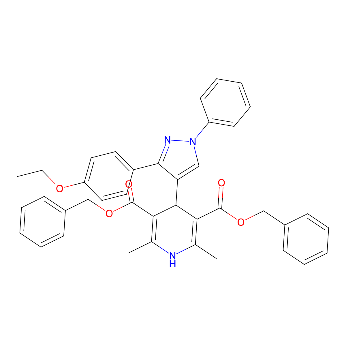 Dibenzyl 4-[3-(4-ethoxyphenyl)-1-phenyl-1H-pyrazol-4-YL]-2,6-dimethyl-1,4-dihydro-3,5-pyridinedicarboxylate molecular structure, CAS 438458-58-3