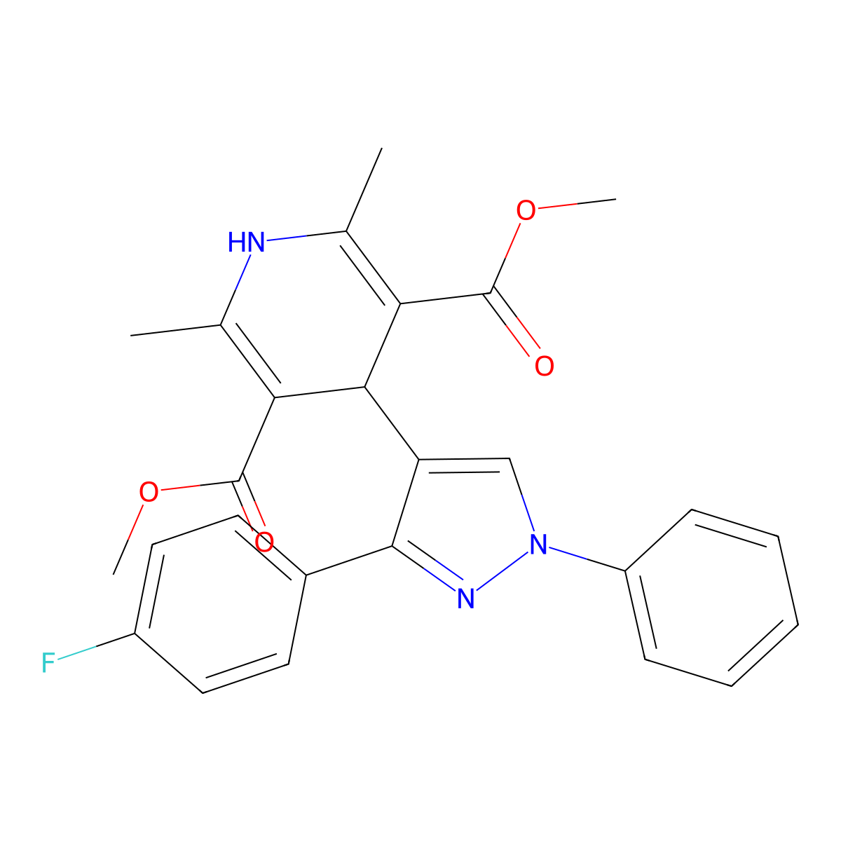 dimethyl 4-[3-(4-fluorophenyl)-1-phenyl-1H-pyrazol-4-yl]-2,6-dimethyl-1,4-dihydropyridine-3,5-dicarboxylate molecular structure, CAS 438458-61-8