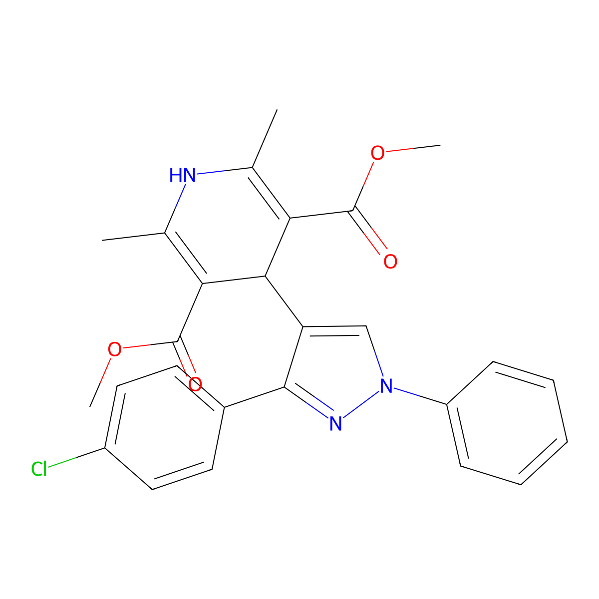 dimethyl 4-[3-(4-chlorophenyl)-1-phenyl-1H-pyrazol-4-yl]-2,6-dimethyl-1,4-dihydropyridine-3,5-dicarboxylate molecular structure, CAS 438458-62-9