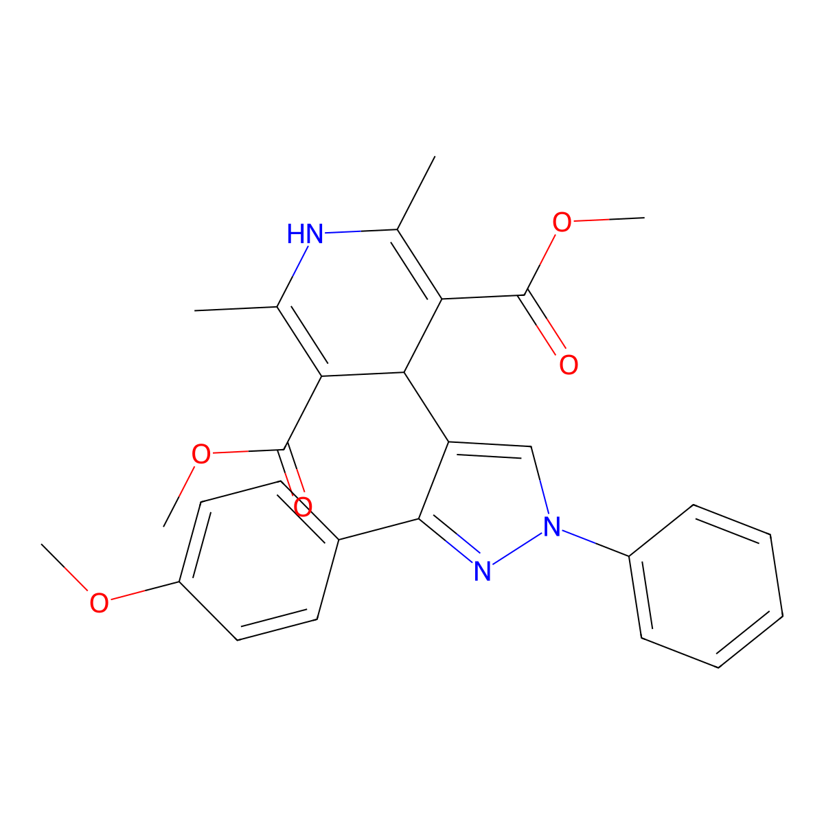 dimethyl 4-[3-(4-methoxyphenyl)-1-phenyl-1H-pyrazol-4-yl]-2,6-dimethyl-1,4-dihydropyridine-3,5-dicarboxylate molecular structure, CAS 438458-64-1