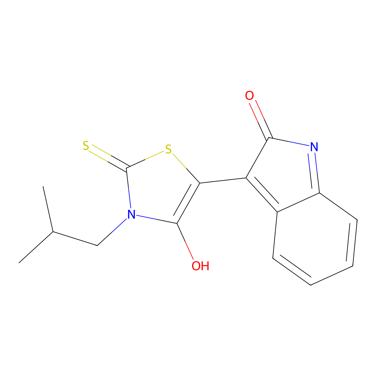 (3Z)-3-(3-Isobutyl-4-oxo-2-thioxo-1,3-thiazolidin-5-ylidene)-1,3-dihydro-2H-indol-2-one molecular structure, CAS 438458-81-2