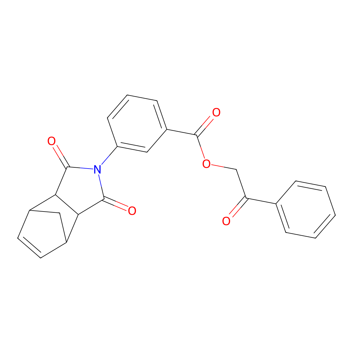 2-oxo-2-phenylethyl 3-(1,3-dioxo-1,3,3a,4,7,7a-hexahydro-2H-4,7-methanoisoindol-2-yl)benzoate molecular structure, CAS 438461-91-7