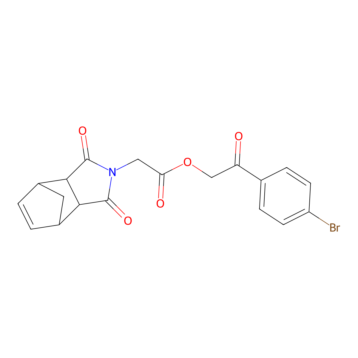 2-(4-bromophenyl)-2-oxoethyl (1,3-dioxo-1,3,3a,4,7,7a-hexahydro-2H-4,7-methanoisoindol-2-yl)acetate molecular structure, CAS 438461-93-9