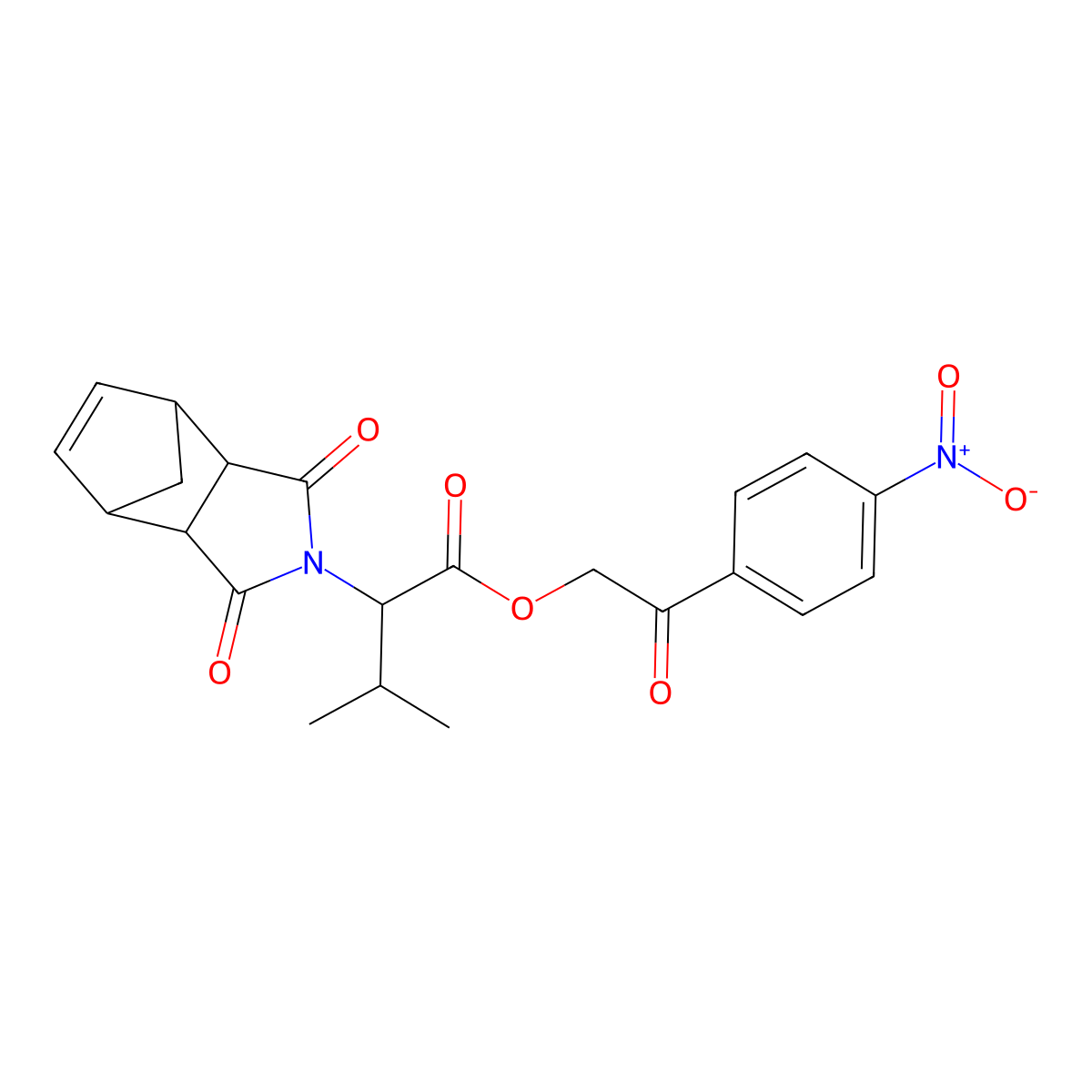 2-(4-nitrophenyl)-2-oxoethyl 2-(1,3-dioxo-1,3,3a,4,7,7a-hexahydro-2H-4,7-methanoisoindol-2-yl)-3-methylbutanoate molecular structure, CAS 438461-97-3