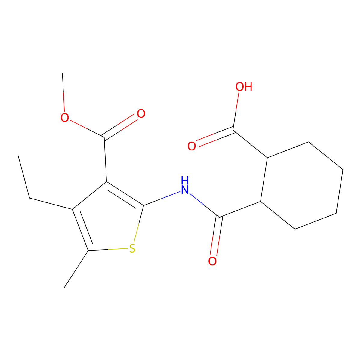 2-{[4-Ethyl-3-(methoxycarbonyl)-5-methylthiophen-2-yl]carbamoyl}cyclohexanecarboxylic acid molecular structure, CAS 438463-11-7