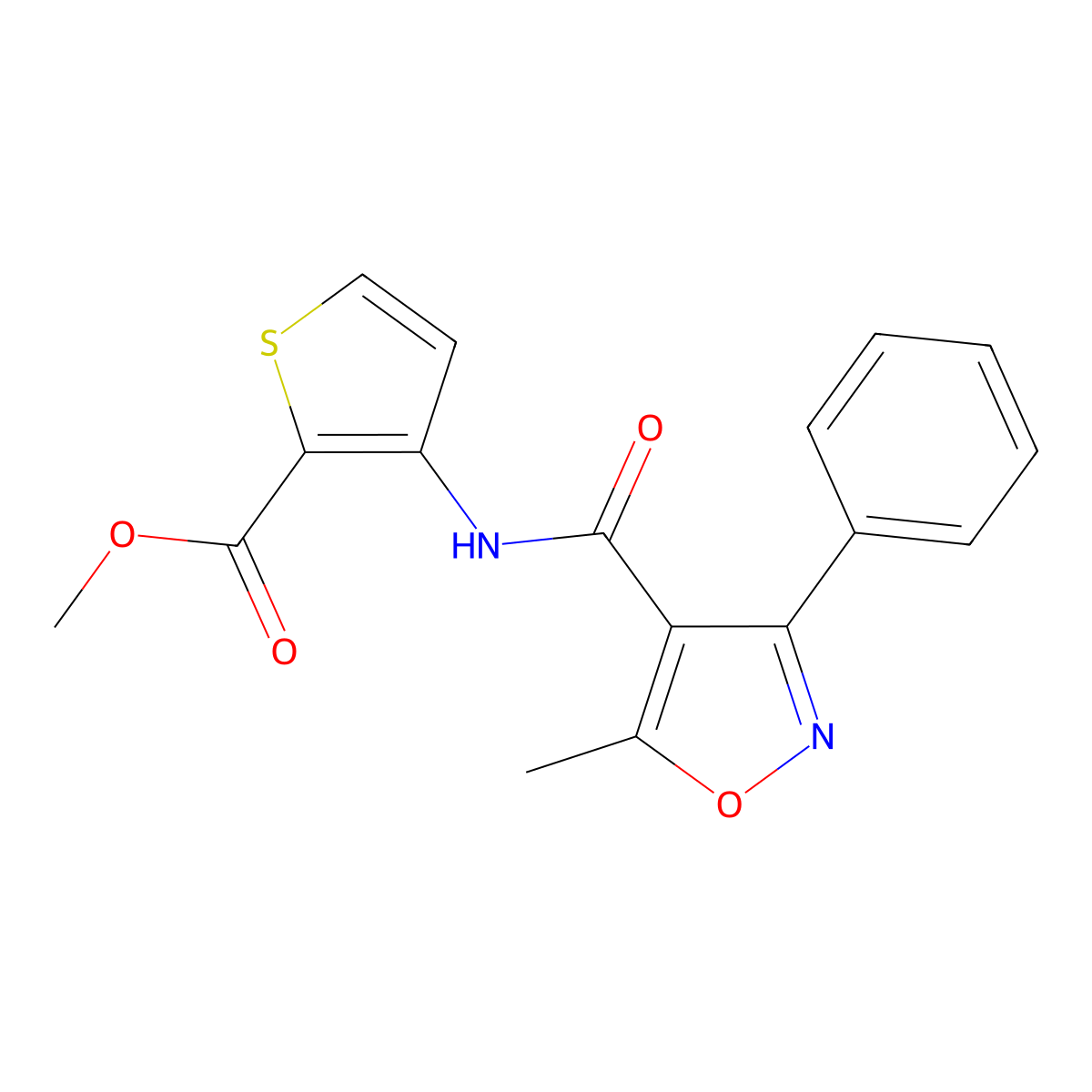 Methyl 3-{[(5-methyl-3-phenyl-4-isoxazolyl)carbonyl]amino}-2-thiophenecarboxylate molecular structure, CAS 438463-69-5