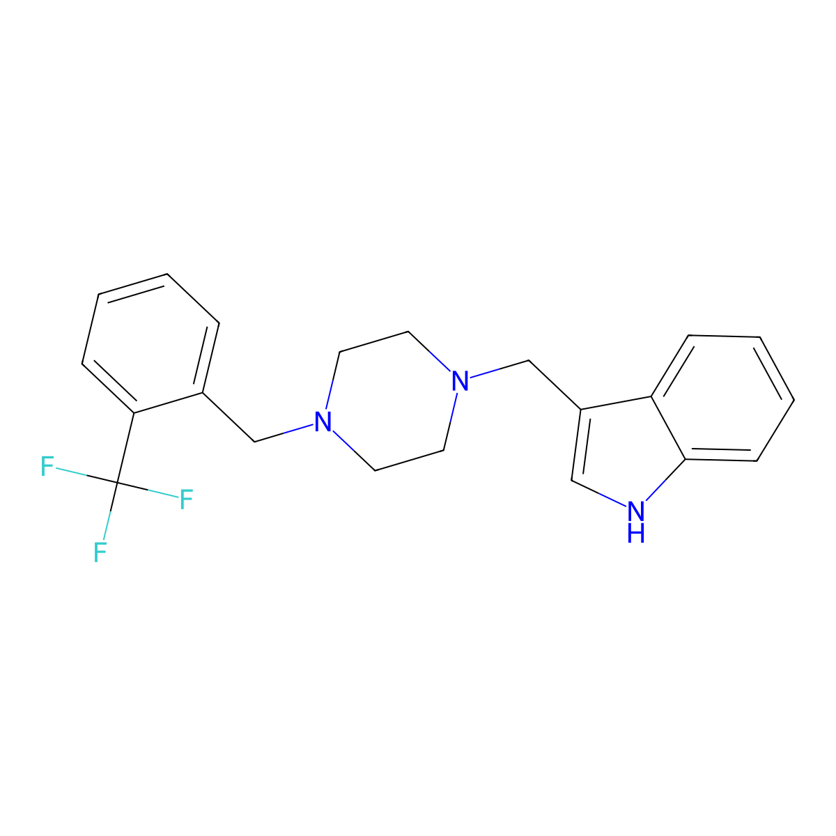 3-({4-[2-(trifluoromethyl)benzyl]piperazin-1-yl}methyl)-1H-indole molecular structure, CAS 438463-89-9