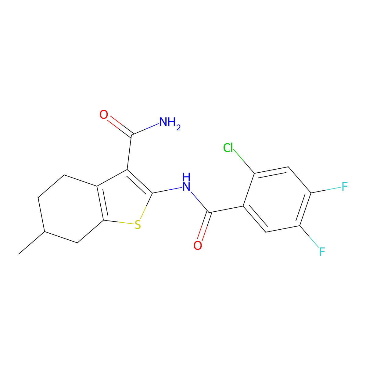 2-[(2-Chloro-4,5-difluorobenzoyl)amino]-6-methyl-4,5,6,7-tetrahydro-1-benzothiophene-3-carboxamide molecular structure, CAS 438463-95-7