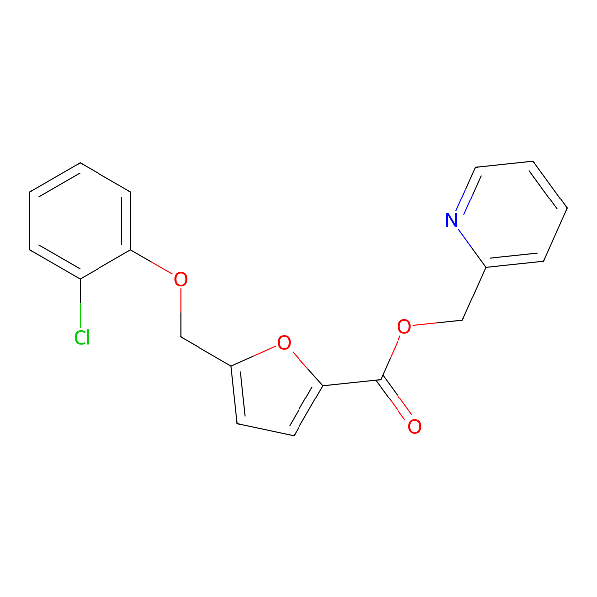 Pyridin-2-ylmethyl 5-[(2-chlorophenoxy)methyl]furan-2-carboxylate molecular structure, CAS 438464-39-2