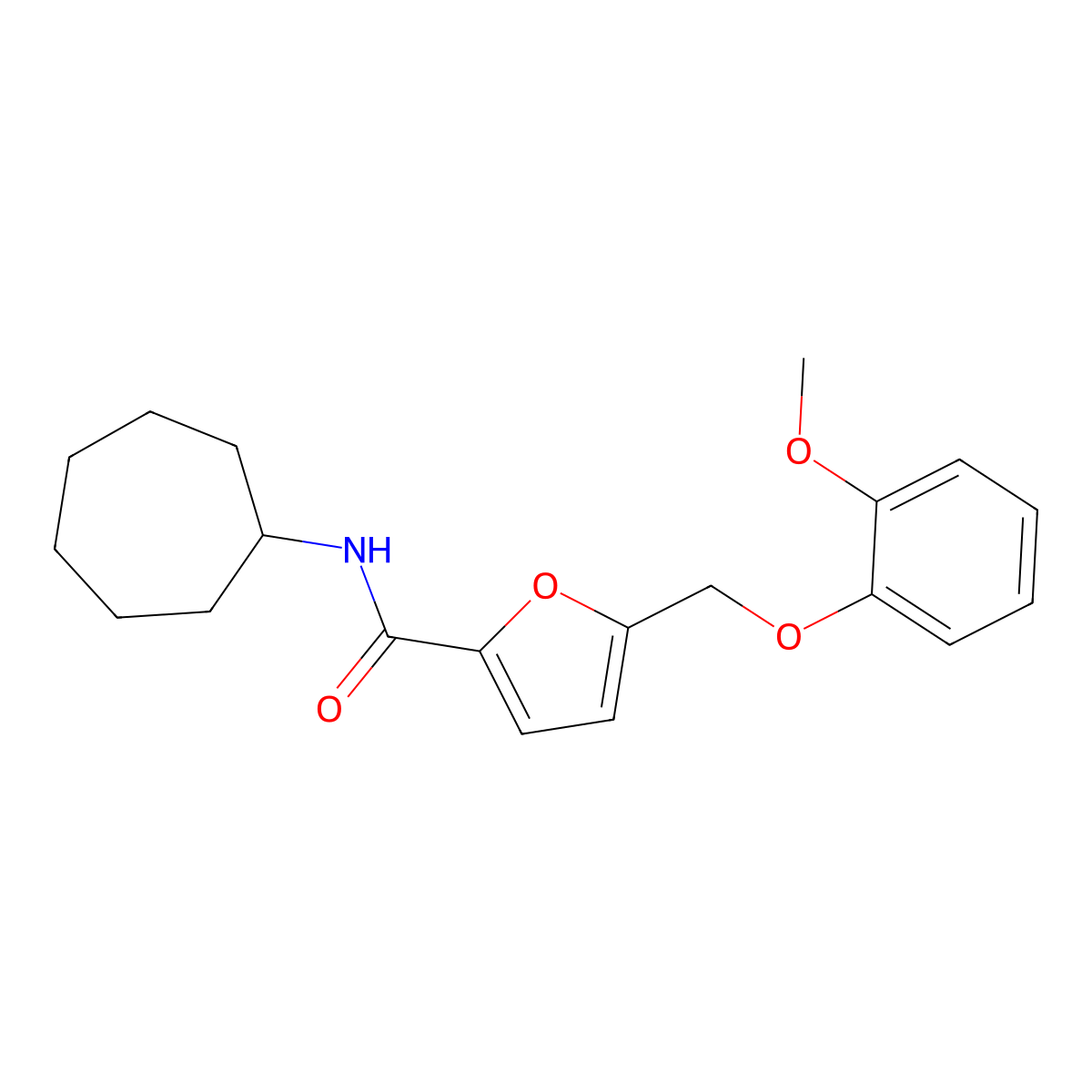 N-cycloheptyl-5-[(2-methoxyphenoxy)methyl]furan-2-carboxamide molecular structure, CAS 438464-77-8