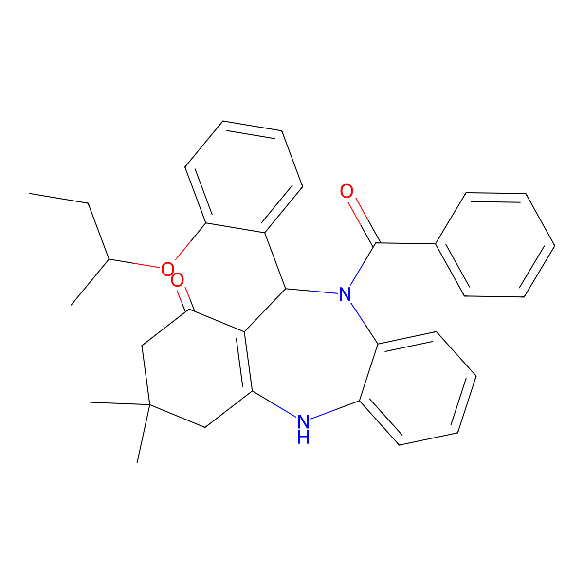 5-Benzoyl-6-(2-butan-2-yloxyphenyl)-9,9-dimethyl-6,8,10,11-tetrahydrobenzo[b][1,4]benzodiazepin-7-one molecular structure, CAS 438465-28-2