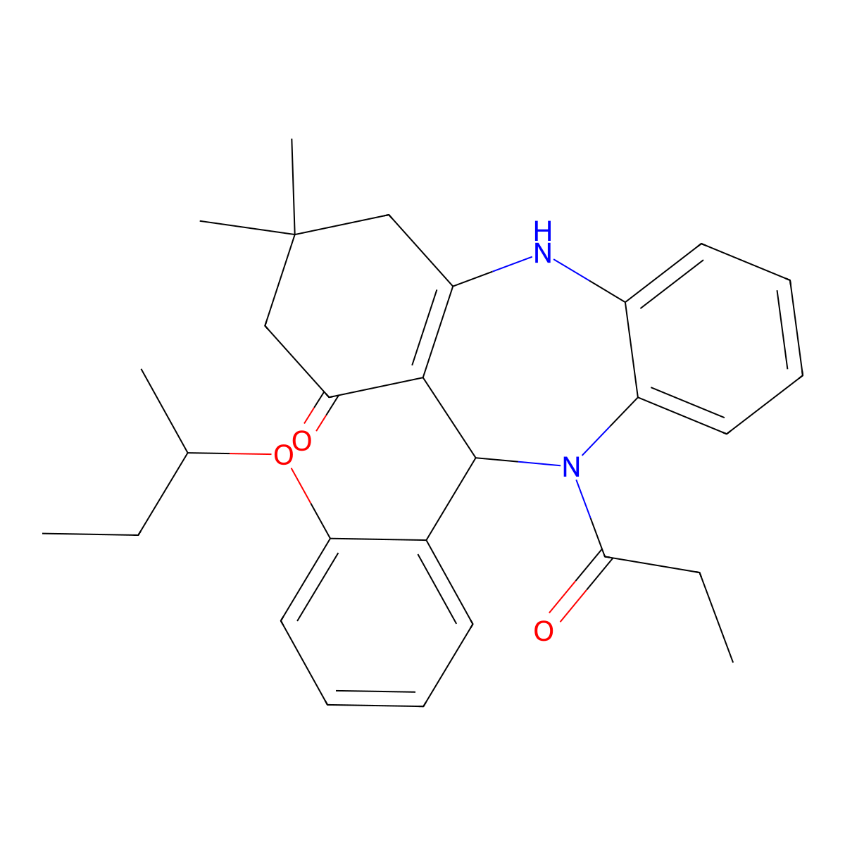 6-(2-Butan-2-yloxyphenyl)-9,9-dimethyl-5-propanoyl-6,8,10,11-tetrahydrobenzo[b][1,4]benzodiazepin-7-one molecular structure, CAS 438465-35-1