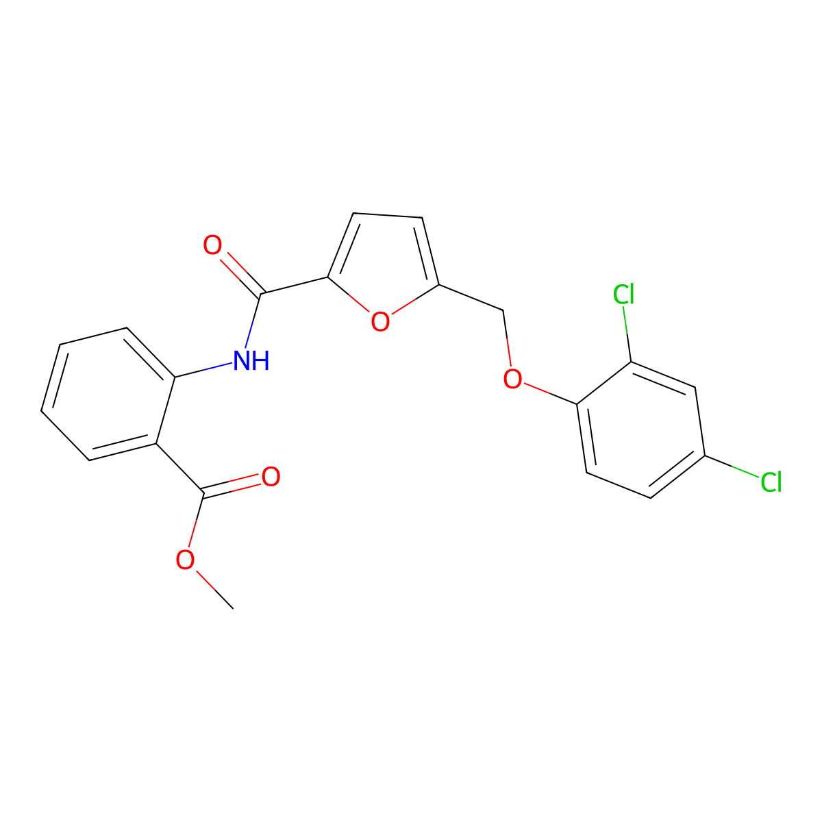 Methyl 2-({5-[(2,4-dichlorophenoxy)methyl]-2-furoyl}amino)benzoate molecular structure, CAS 438465-45-3