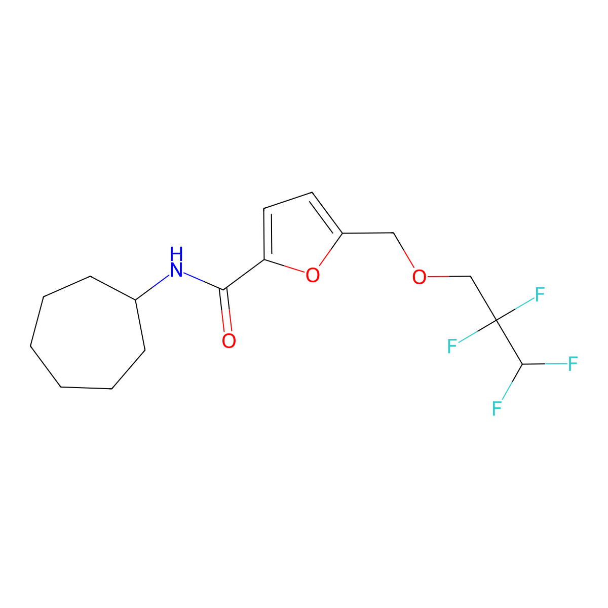 N-cycloheptyl-5-(2,2,3,3-tetrafluoropropoxymethyl)furan-2-carboxamide molecular structure, CAS 438465-51-1