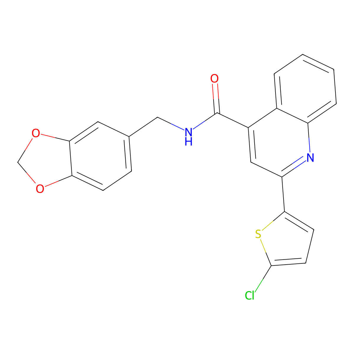 N-(1,3-Benzodioxol-5-ylmethyl)-2-(5-chloro-2-thienyl)-4-quinolinecarboxamide molecular structure, CAS 438466-01-4