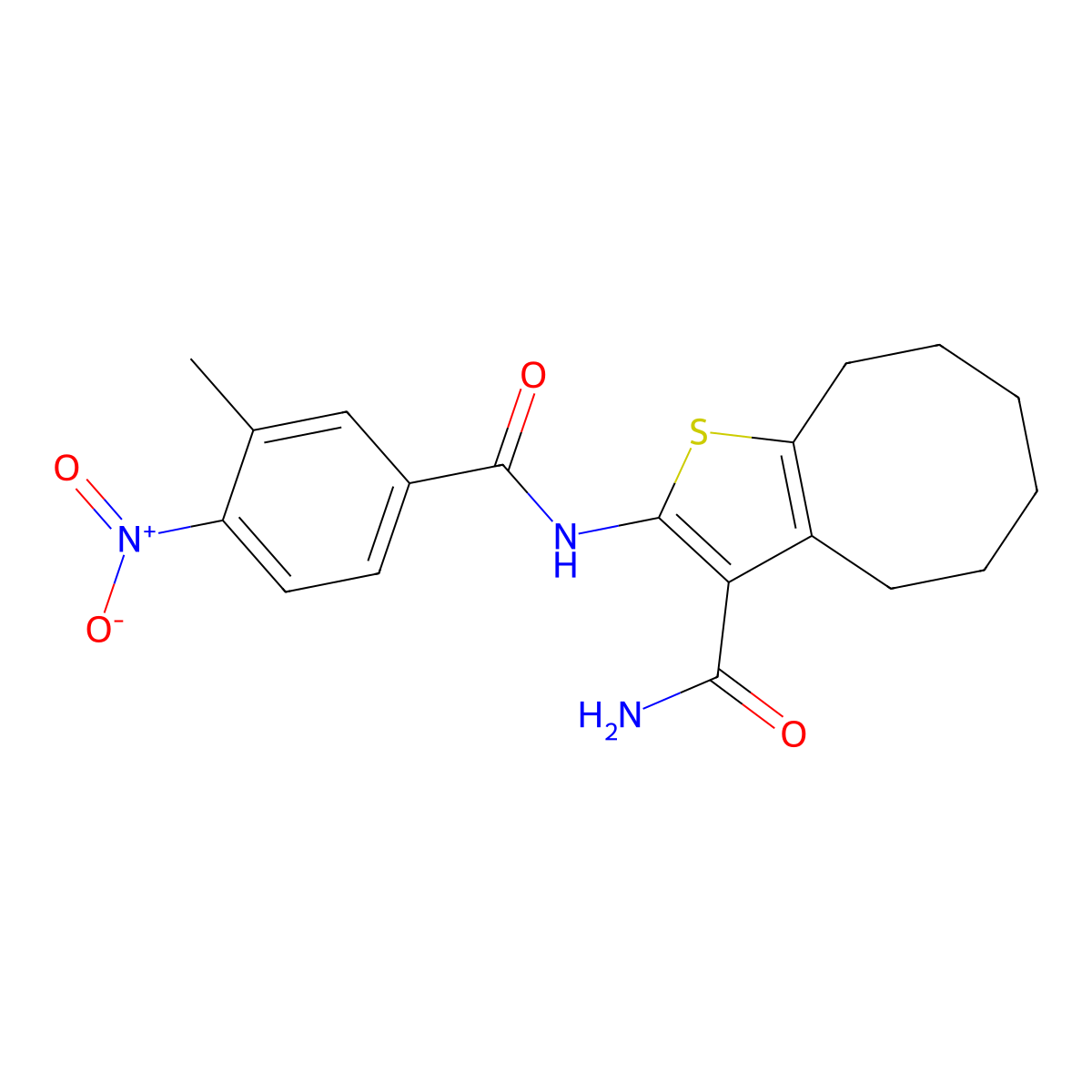 2-[(3-Methyl-4-nitrobenzoyl)amino]-4,5,6,7,8,9-hexahydrocycloocta[b]thiophene-3-carboxamide molecular structure, CAS 438466-59-2