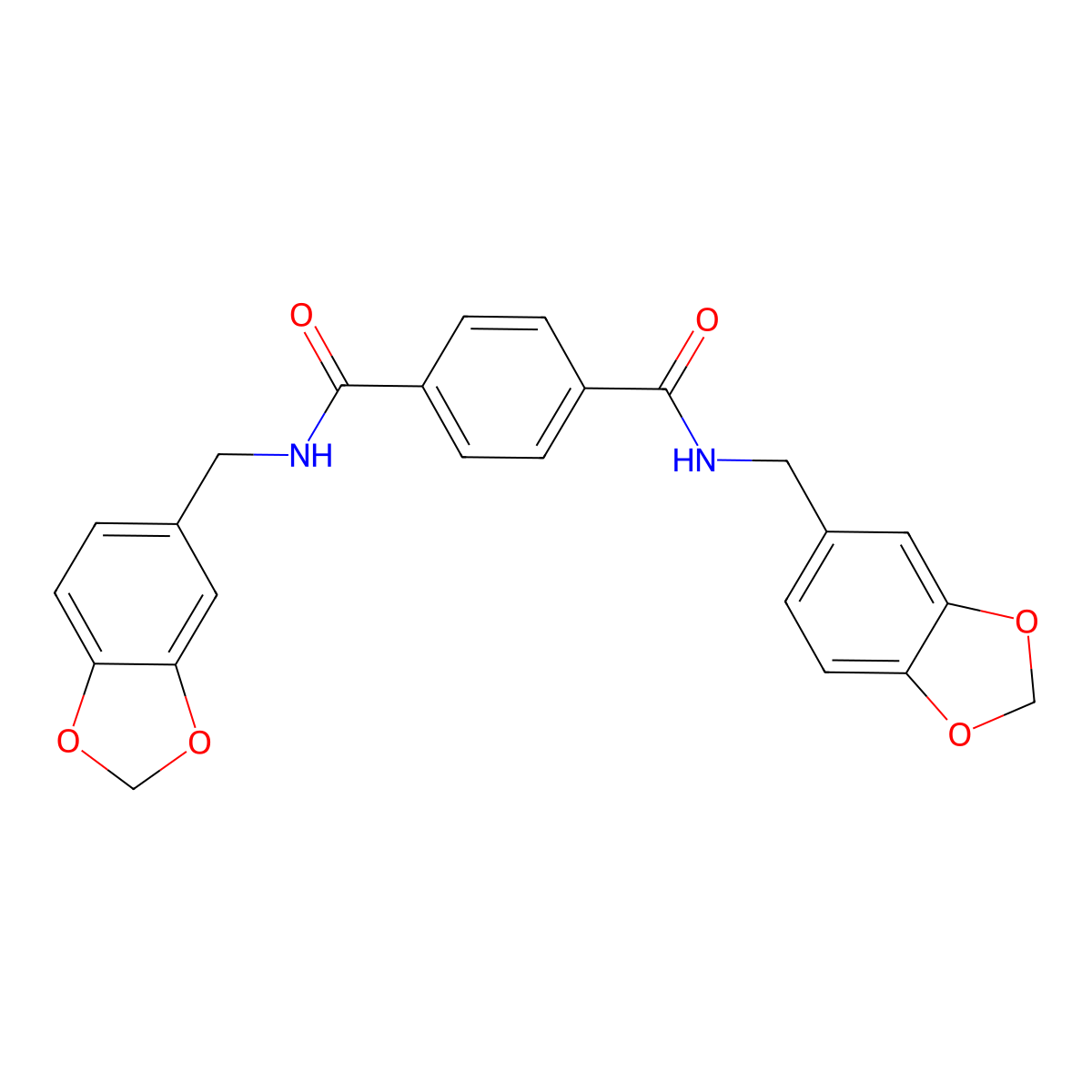 1-N,4-N-bis(1,3-benzodioxol-5-ylmethyl)benzene-1,4-dicarboxamide molecular structure, CAS 438466-69-4