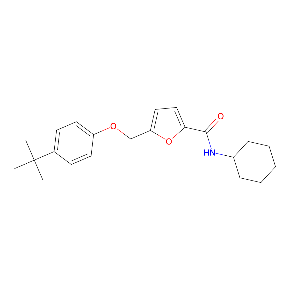 5-[(4-tert-butylphenoxy)methyl]-N-cyclohexylfuran-2-carboxamide molecular structure, CAS 438466-70-7