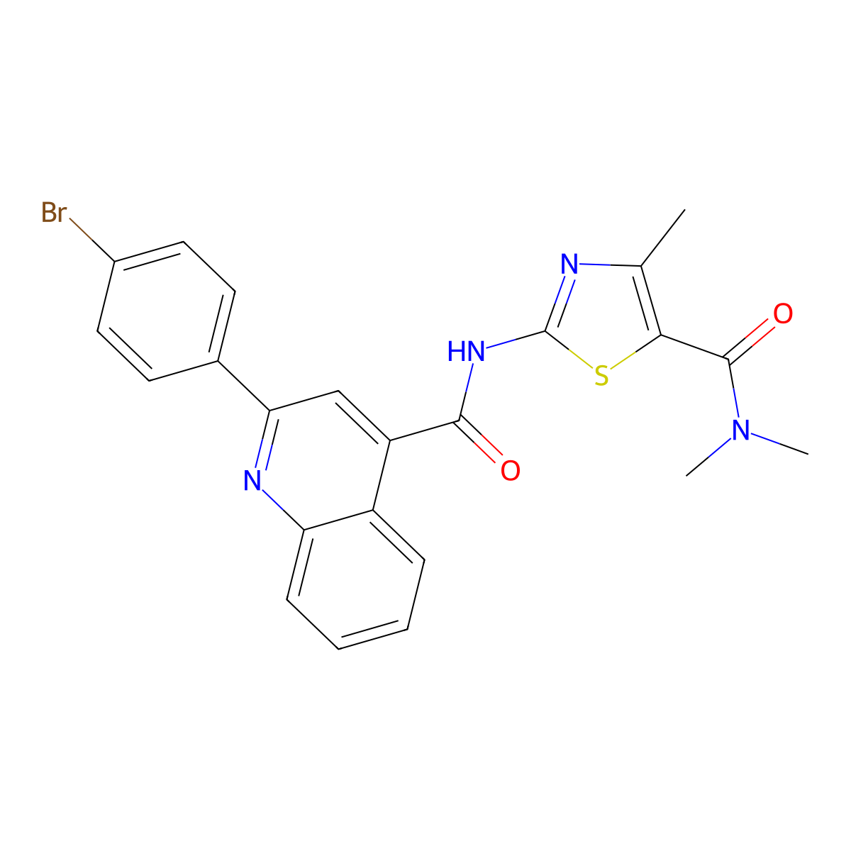 2-[[2-(4-bromophenyl)quinoline-4-carbonyl]amino]-N,N,4-trimethyl-1,3-thiazole-5-carboxamide molecular structure, CAS 438466-85-4