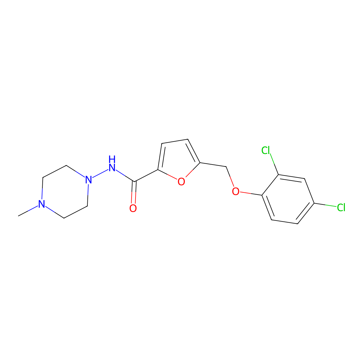 5-[(2,4-dichlorophenoxy)methyl]-N-(4-methylpiperazin-1-yl)furan-2-carboxamide molecular structure, CAS 438466-92-3