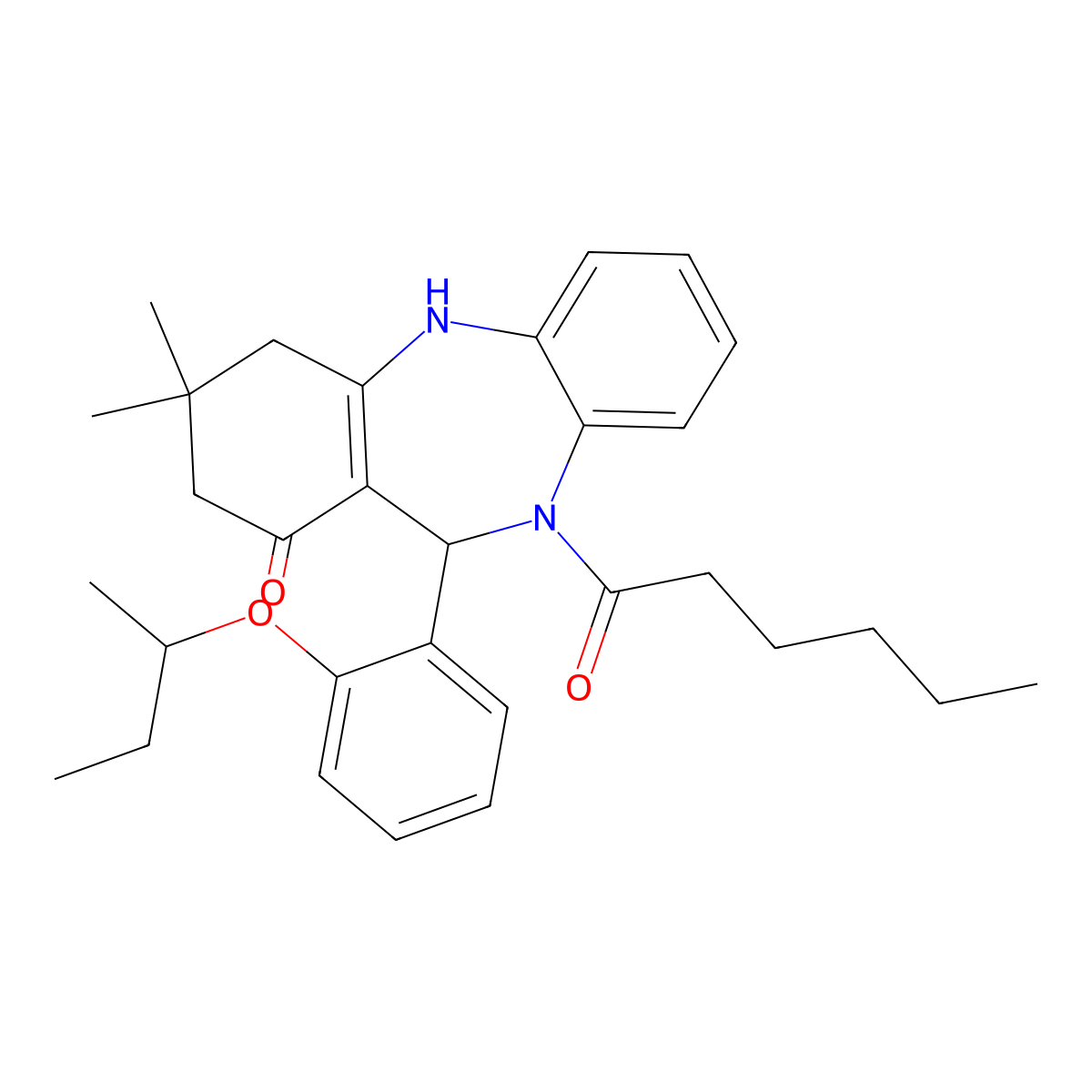 6-(2-Butan-2-yloxyphenyl)-5-hexanoyl-9,9-dimethyl-6,8,10,11-tetrahydrobenzo[b][1,4]benzodiazepin-7-one molecular structure, CAS 438467-02-8