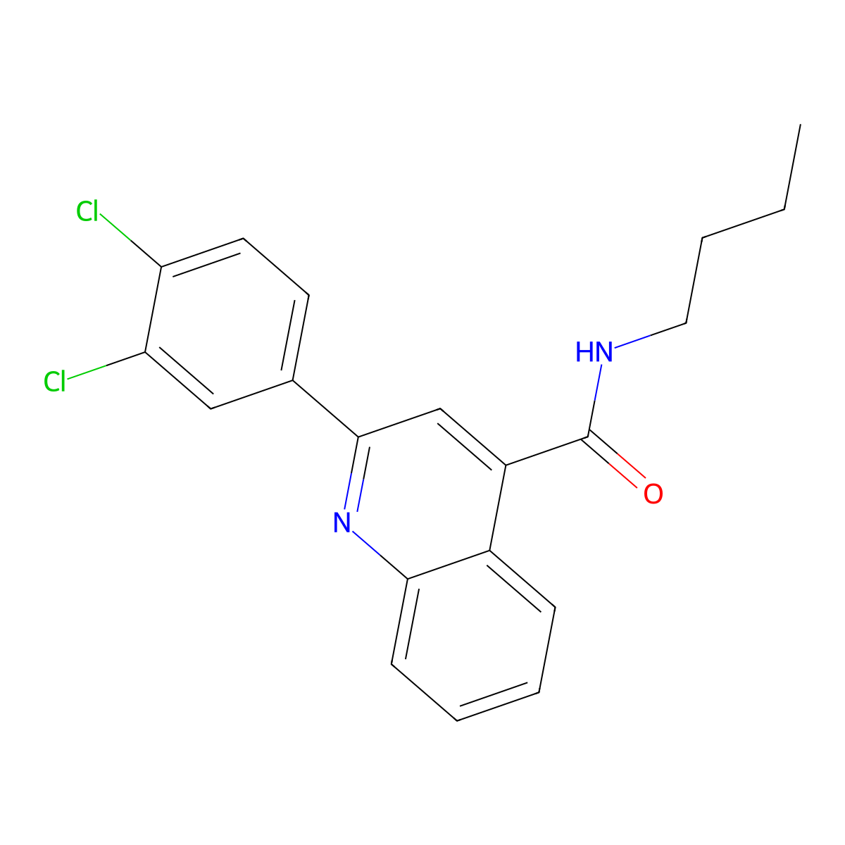 N-butyl-2-(3,4-dichlorophenyl)-4-quinolinecarboxamide molecular structure, CAS 438467-10-8