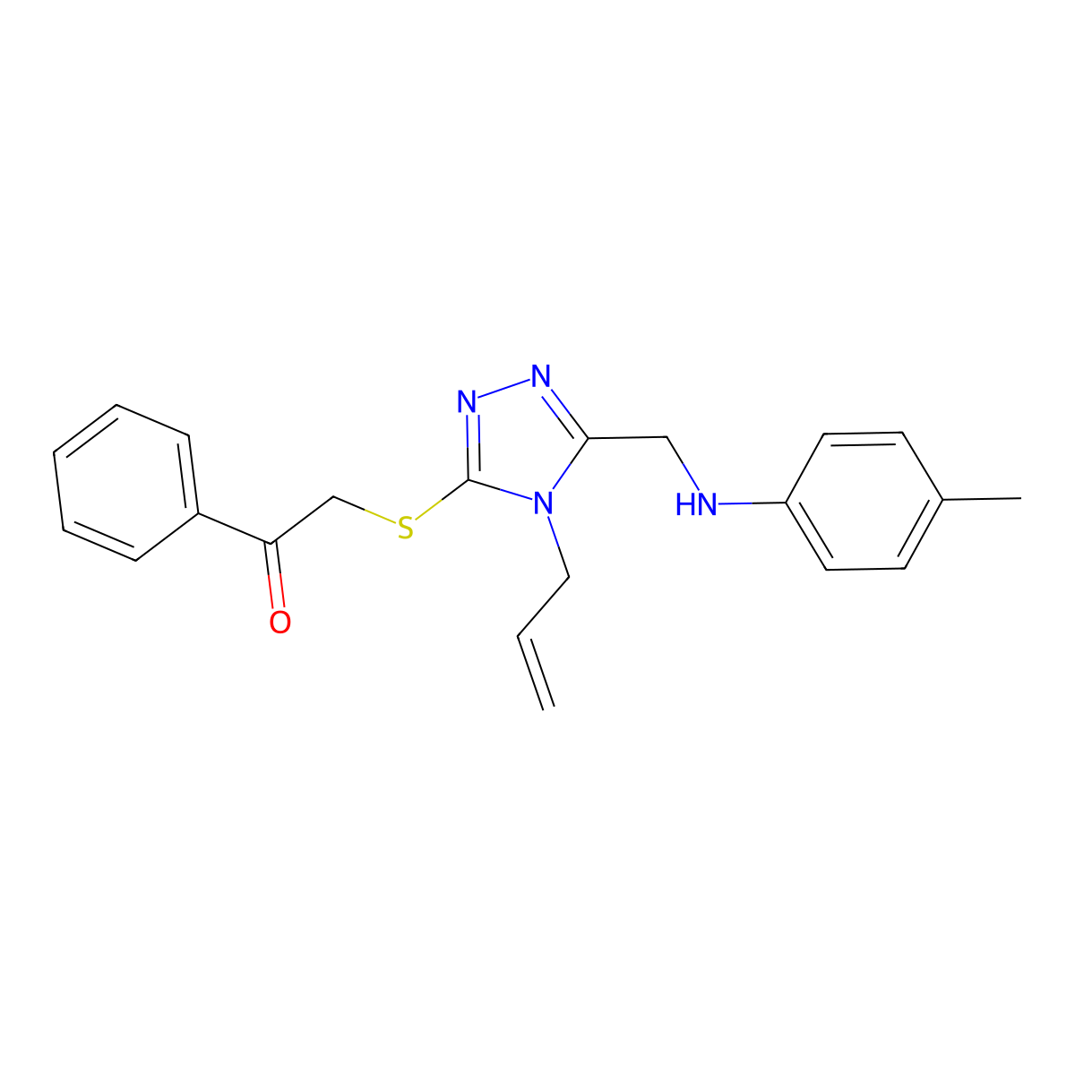 2-[[5-[(4-Methylanilino)methyl]-4-prop-2-enyl-1,2,4-triazol-3-yl]sulfanyl]-1-phenylethanone molecular structure, CAS 438467-15-3