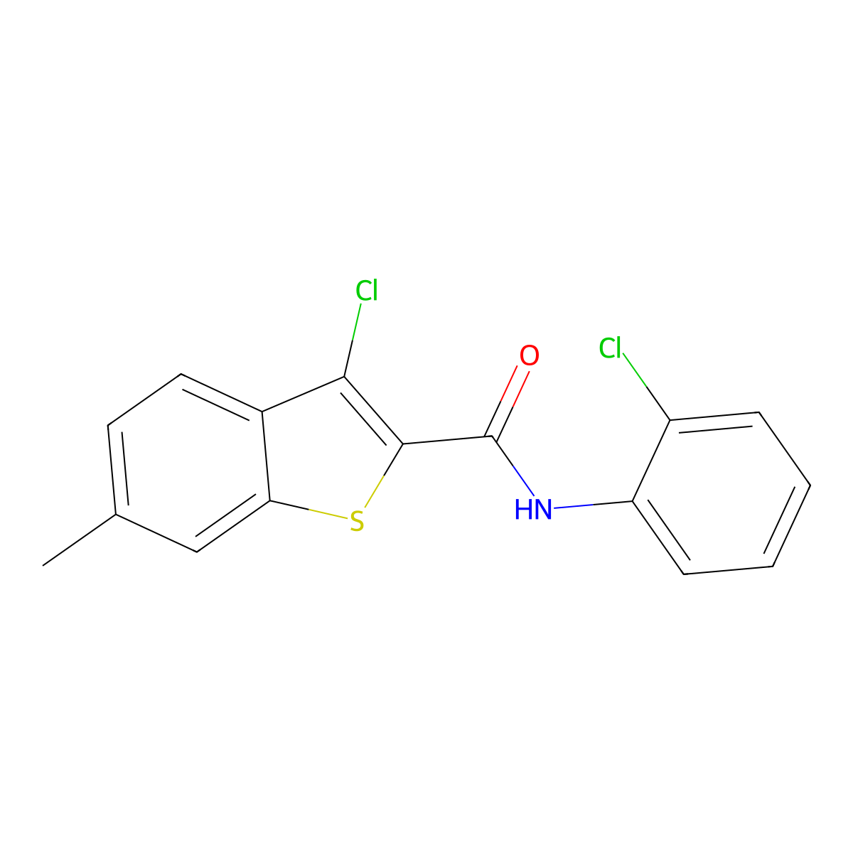 3-chloro-N-(2-chlorophenyl)-6-methyl-1-benzothiophene-2-carboxamide molecular structure, CAS 438467-28-8