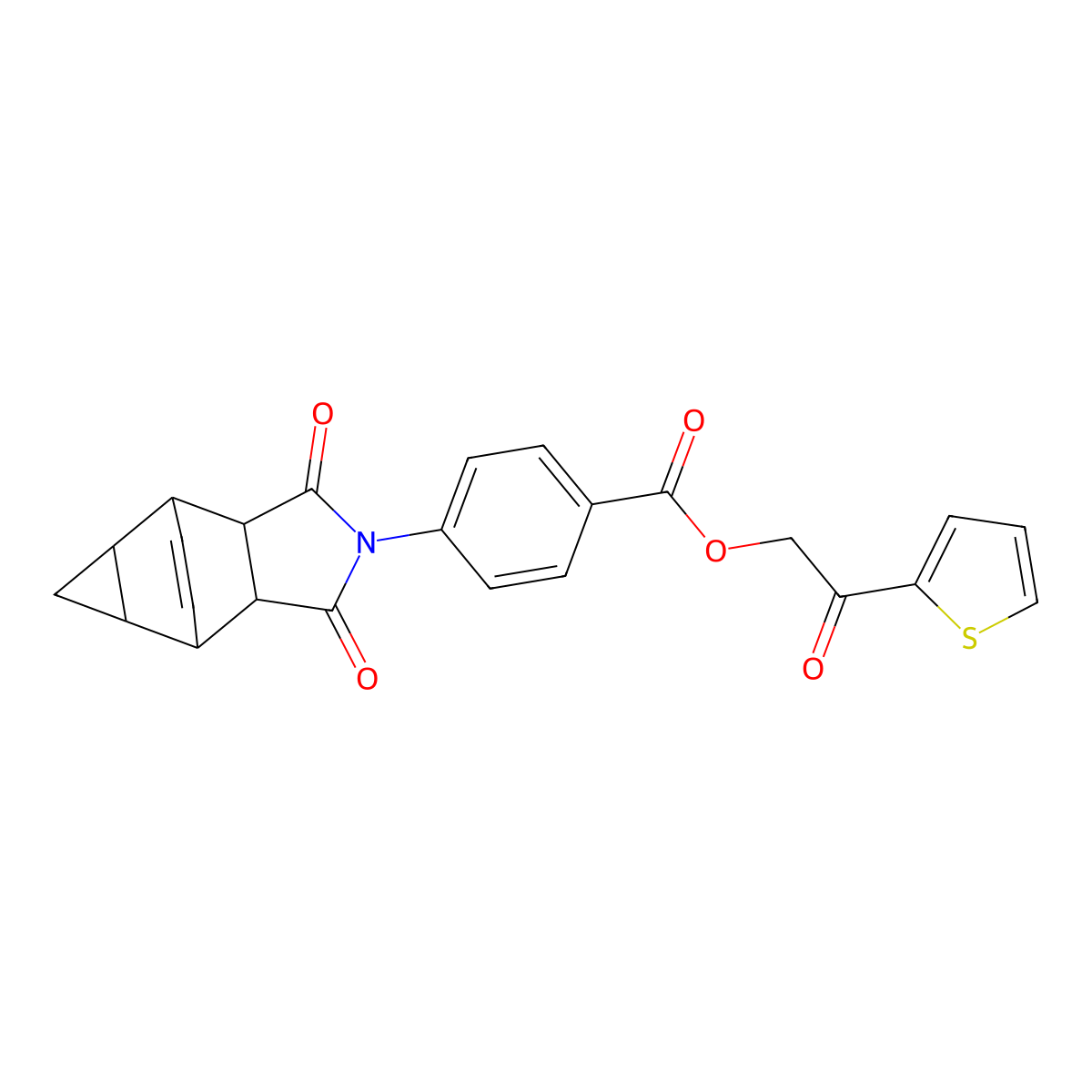2-oxo-2-(thiophen-2-yl)ethyl 4-(1,3-dioxooctahydro-4,6-ethenocyclopropa[f]isoindol-2(1H)-yl)benzoate molecular structure, CAS 438470-17-8