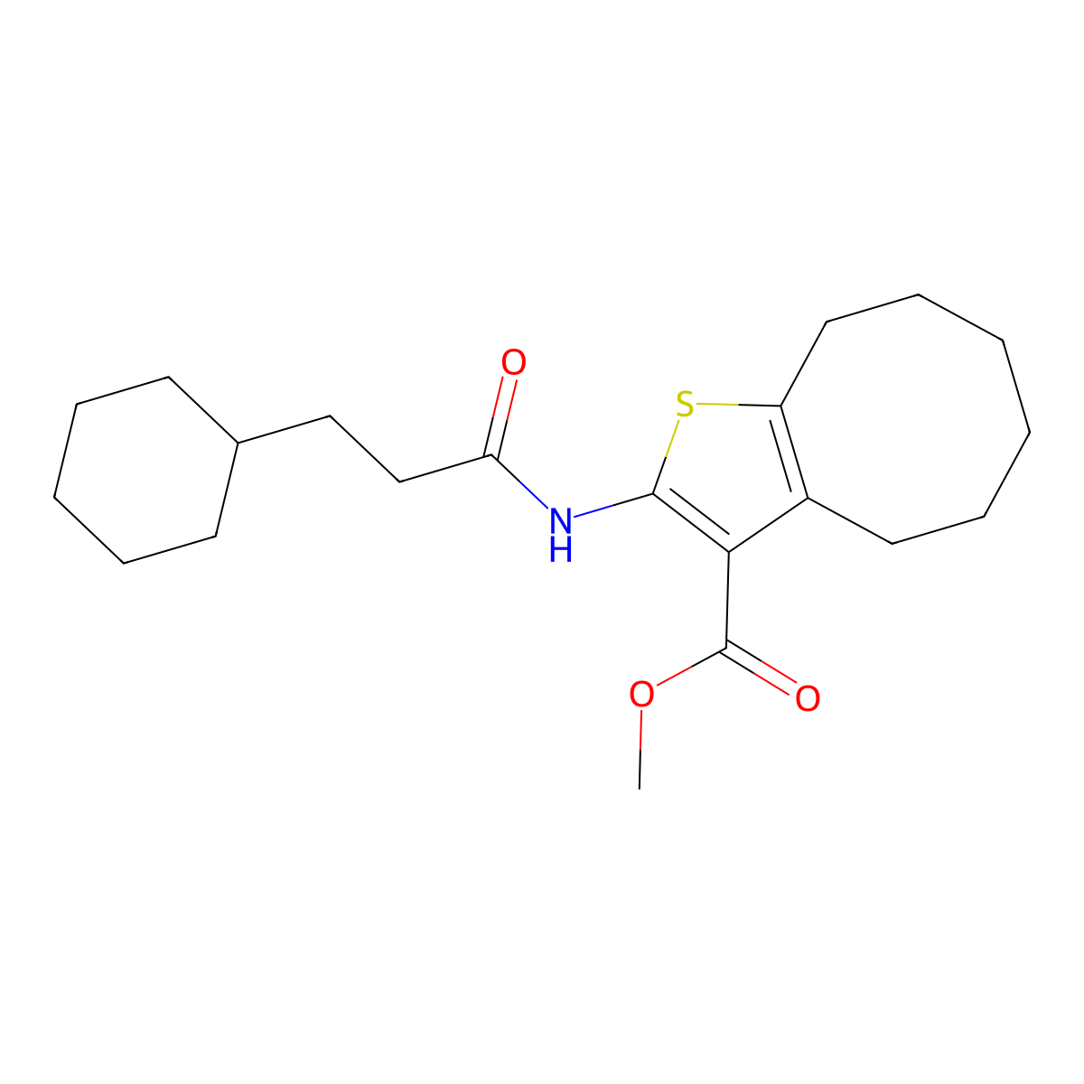 Methyl 2-[(3-cyclohexylpropanoyl)amino]-4,5,6,7,8,9-hexahydrocycloocta[b]thiophene-3-carboxylate molecular structure, CAS 438471-76-2