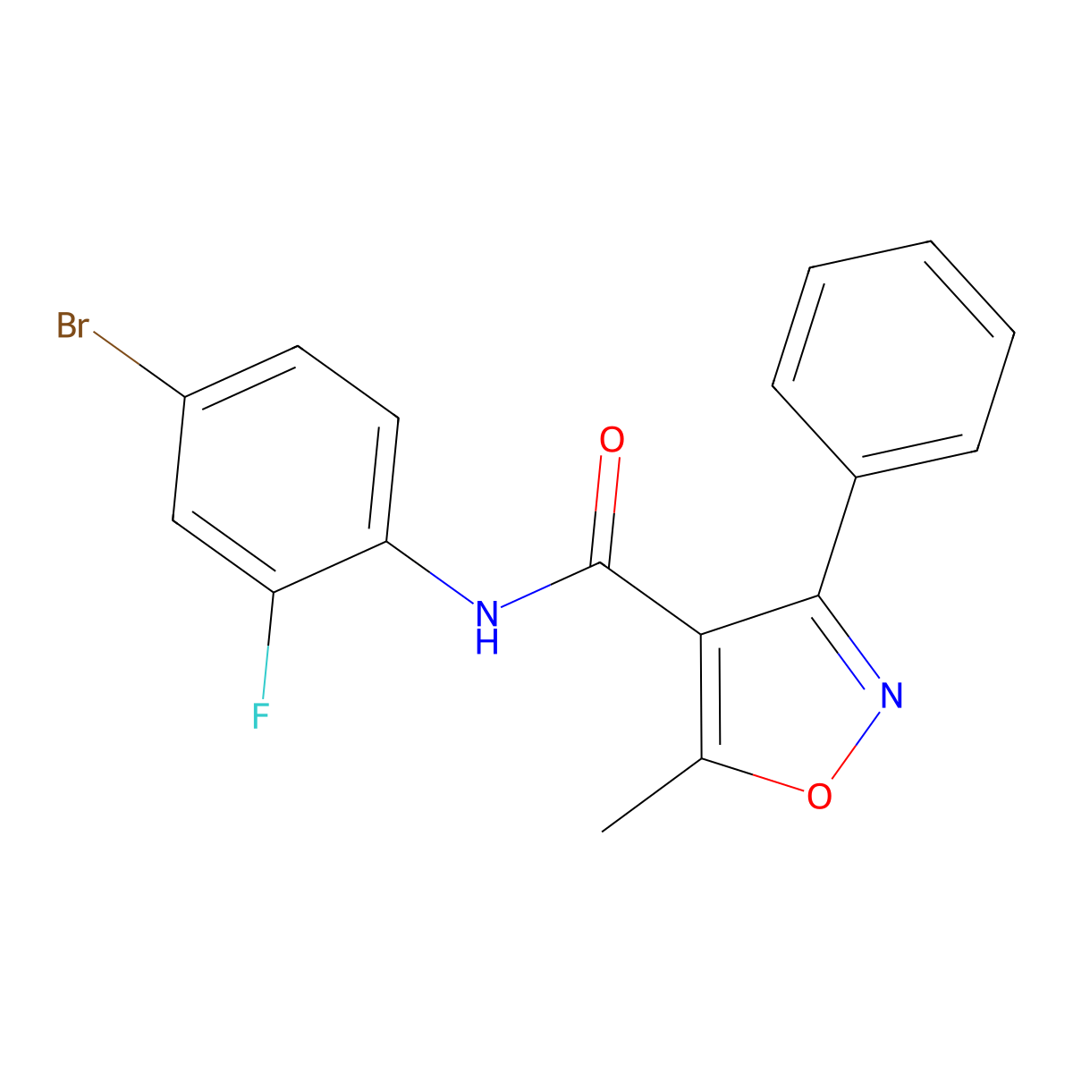 N-(4-bromo-2-fluorophenyl)-5-methyl-3-phenyl-1,2-oxazole-4-carboxamide molecular structure, CAS 438471-86-4