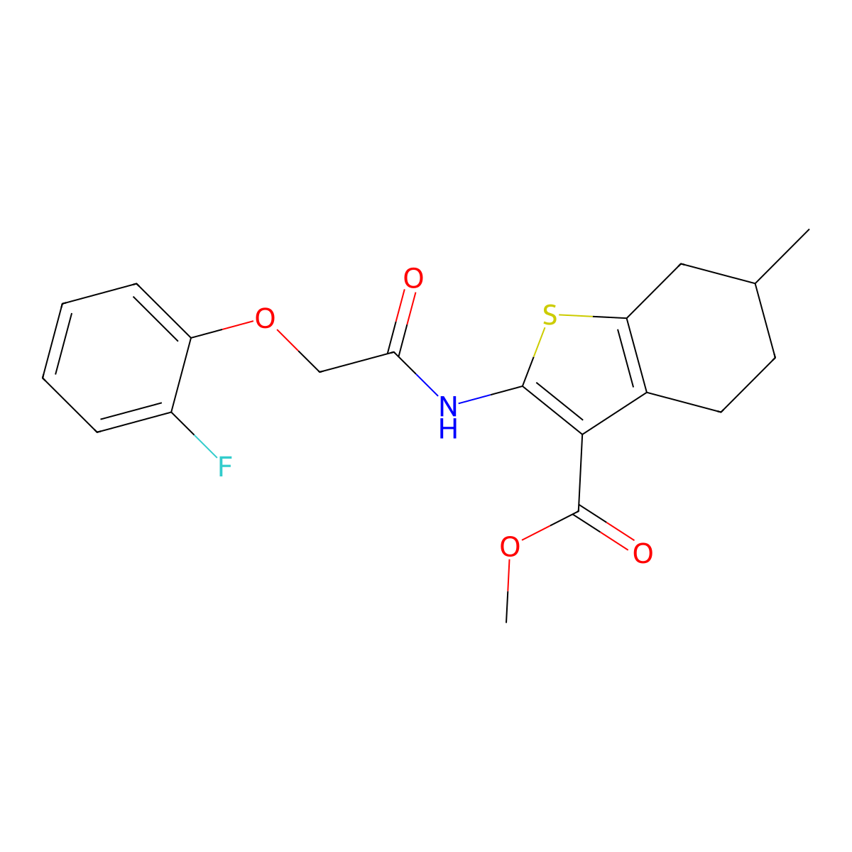 Methyl 2-{[(2-fluorophenoxy)acetyl]amino}-6-methyl-4,5,6,7-tetrahydro-1-benzothiophene-3-carboxylate molecular structure, CAS 438471-90-0