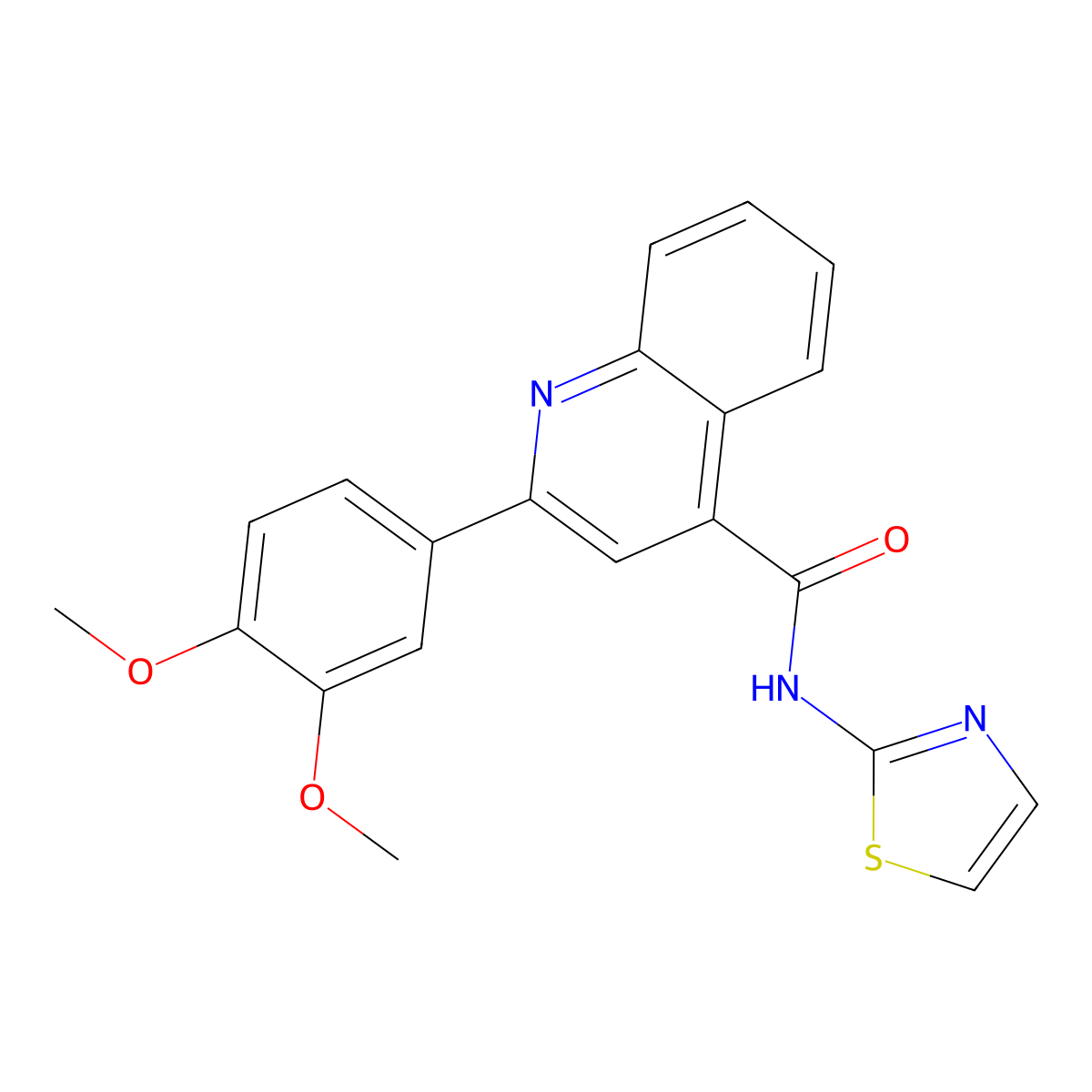 2-(3,4-dimethoxyphenyl)-N-(1,3-thiazol-2-yl)quinoline-4-carboxamide molecular structure, CAS 438472-09-4