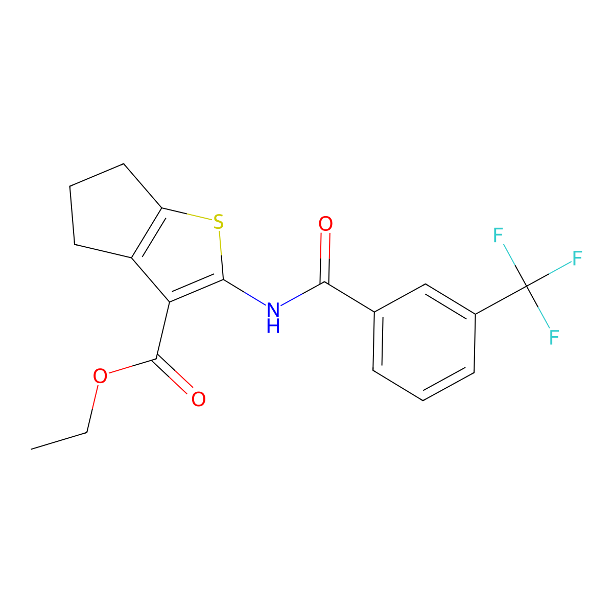 ethyl 2-(3-(trifluoromethyl)benzamido)-5,6-dihydro-4H-cyclopenta[b]thiophene-3-carboxylate molecular structure, CAS 438472-11-8