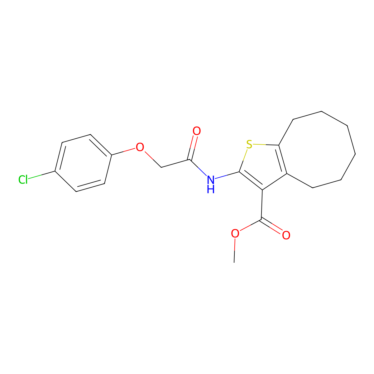 Methyl 2-{[(4-chlorophenoxy)acetyl]amino}-4,5,6,7,8,9-hexahydrocycloocta[b]thiophene-3-carboxylate molecular structure, CAS 438472-13-0