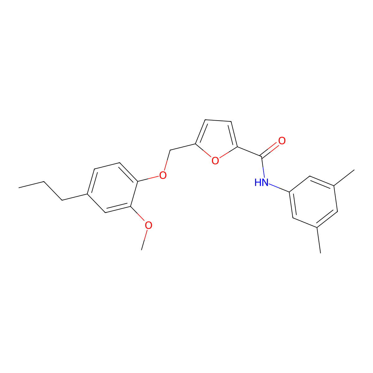 N-(3,5-dimethylphenyl)-5-[(2-methoxy-4-propylphenoxy)methyl]furan-2-carboxamide molecular structure, CAS 438472-92-5