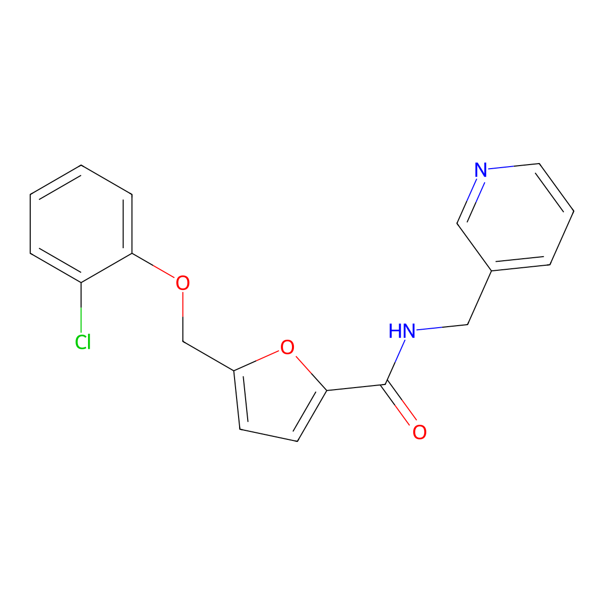 5-((2-Chlorophenoxy)methyl)-N-(pyridin-3-ylmethyl)furan-2-carboxamide molecular structure, CAS 438473-17-7