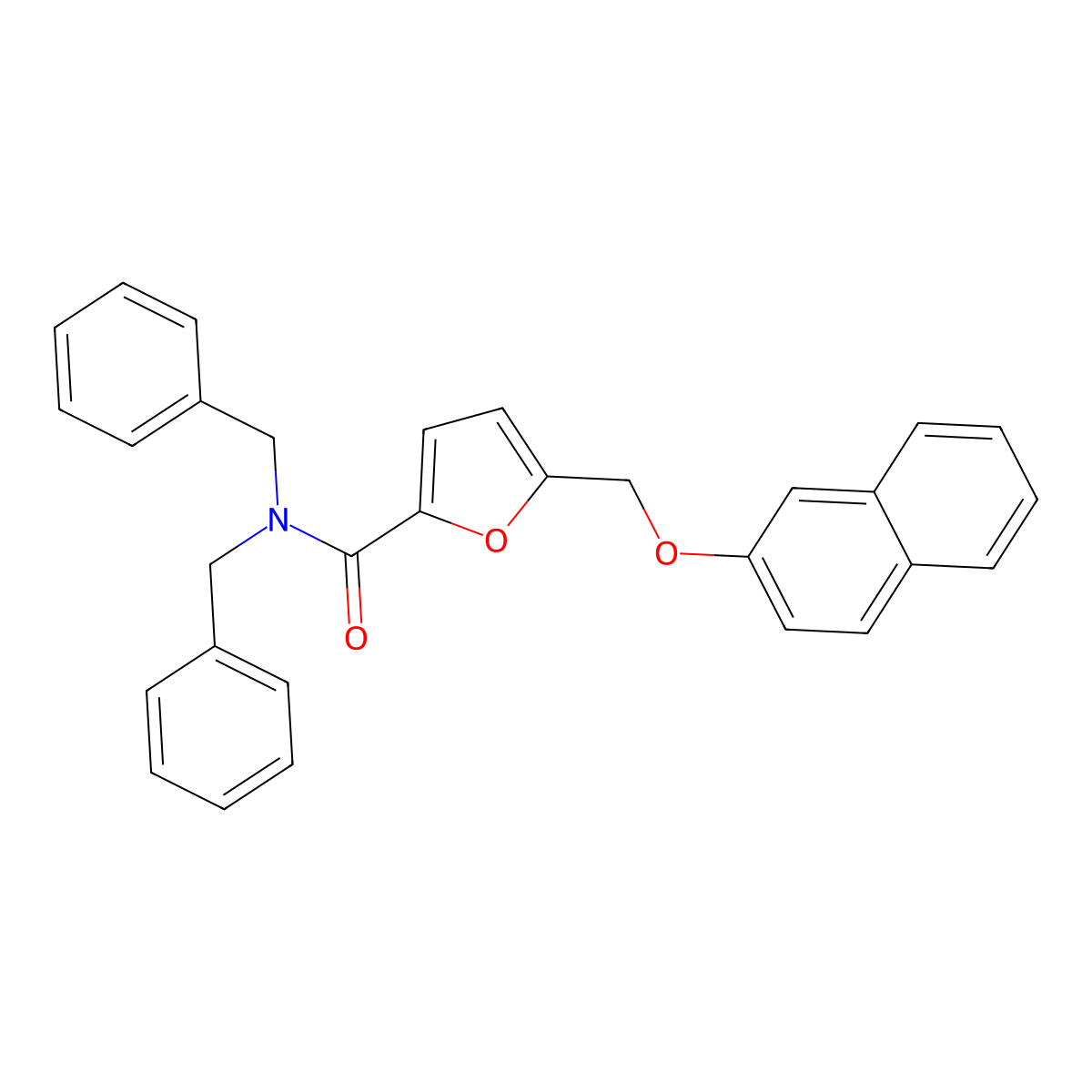 N,N-dibenzyl-5-(naphthalen-2-yloxymethyl)furan-2-carboxamide molecular structure, CAS 438473-18-8