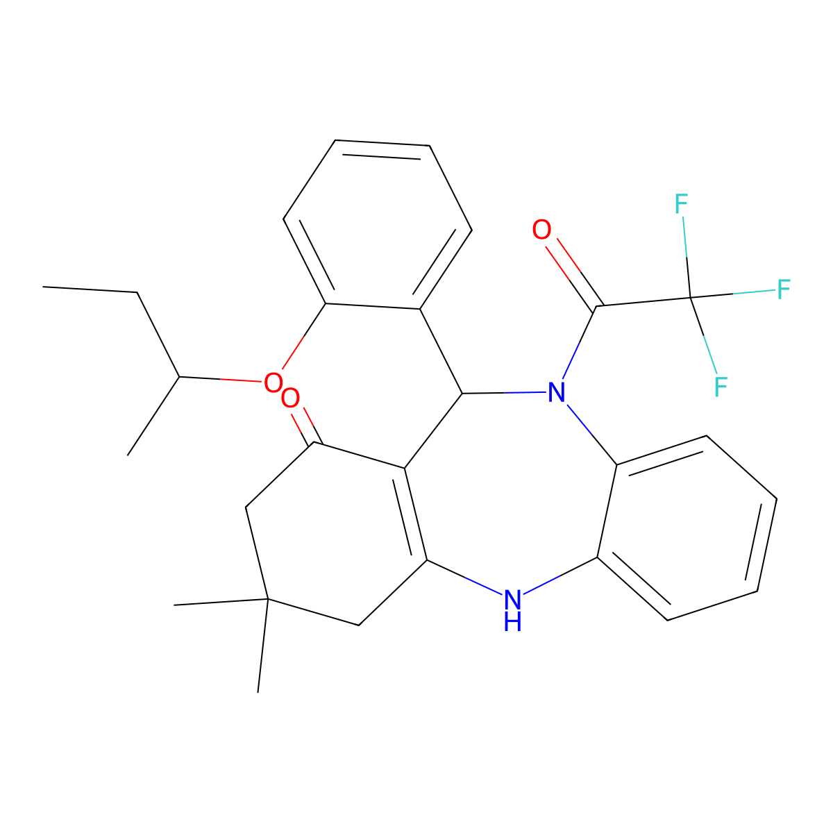 6-(2-Butan-2-yloxyphenyl)-9,9-dimethyl-5-(2,2,2-trifluoroacetyl)-6,8,10,11-tetrahydrobenzo[b][1,4]benzodiazepin-7-one molecular structure, CAS 438473-32-6